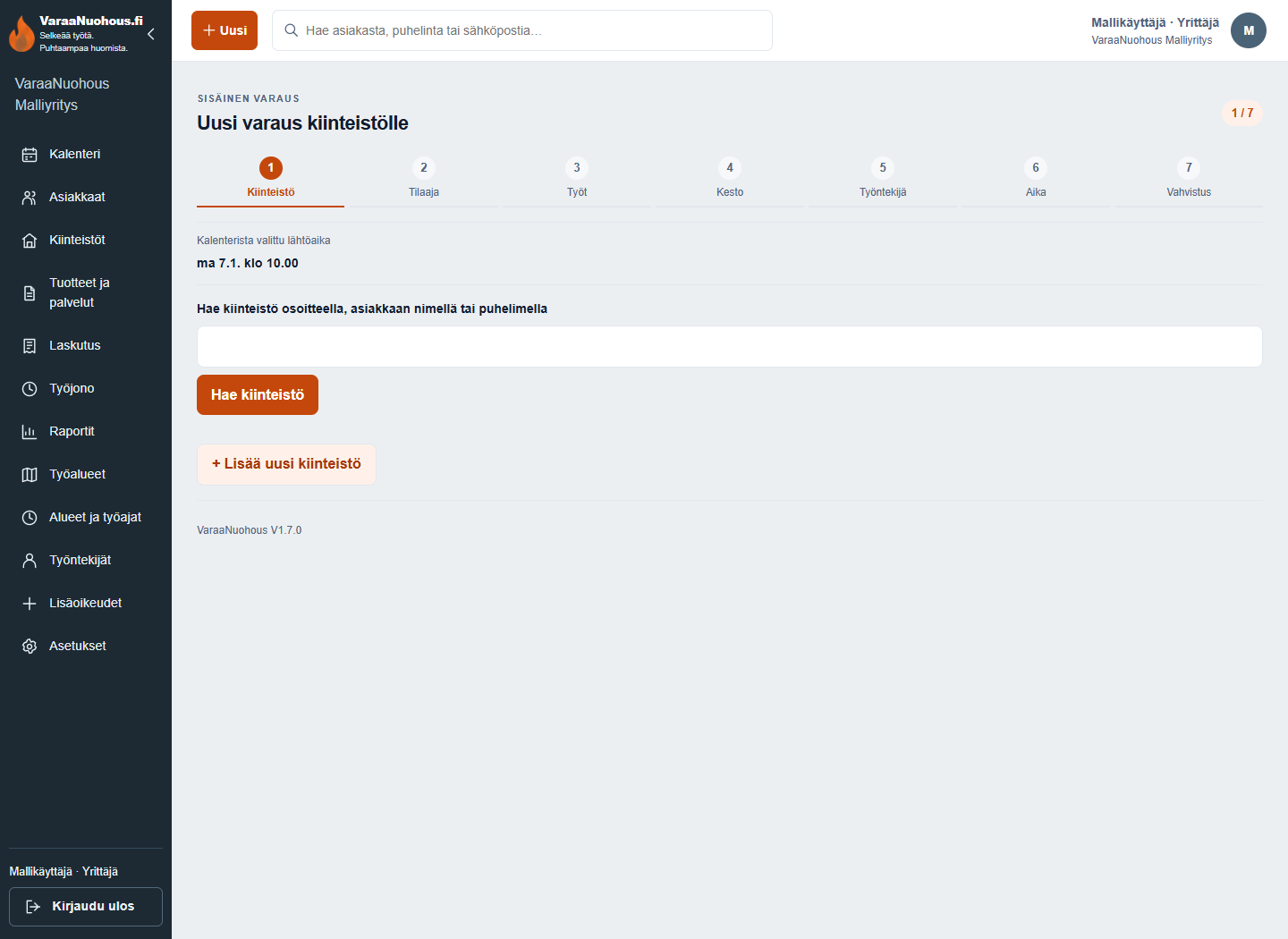 Nykyisen sovelluslähteen varauslomake synteettisillä tiedoilla